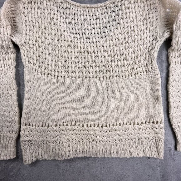 Free People Sweater Women XS Textured Knit Pullover Boho Ribbed Wool Sheer Chic - Picture 9 of 10